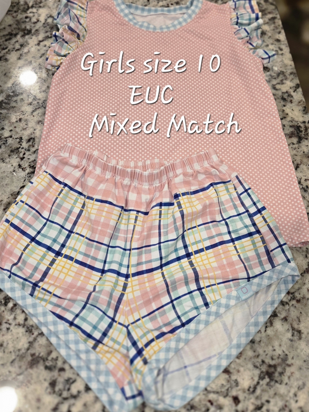 Girls Pink Tank with Pastel Plaid Shorts Size 10